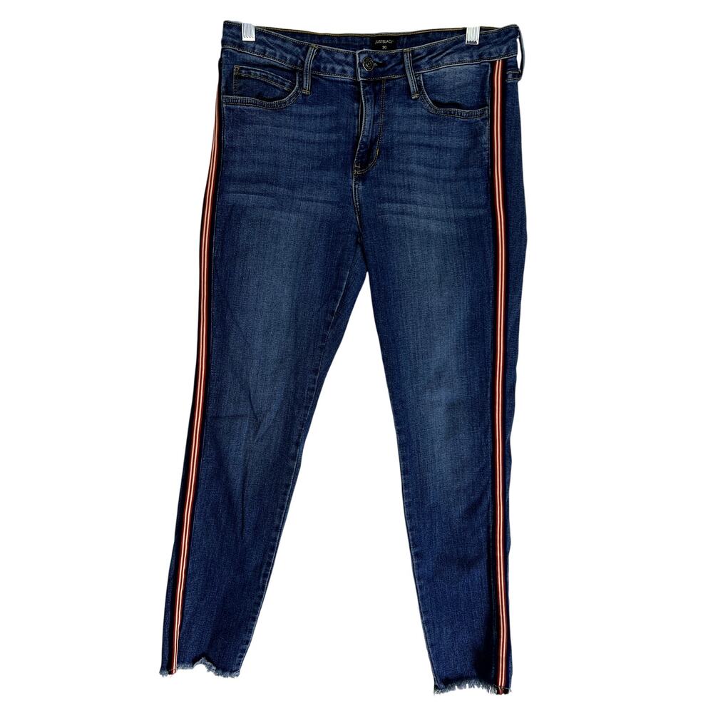 Just Black Blue w/ Red White & Blue Stripes Skinny to Ankle Denim Jeans Size 30